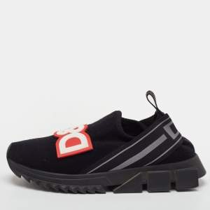 Pre Owned Dolce & Gabbana DG Patch Size 35 Black Stretch Technical Fabric Slip On Sneakers