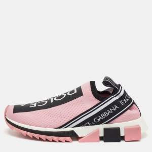 Pre Owned Dolce & Gabbana Sorrento Size 39 Pink/Black Knit Fabric Slip On Sneakers