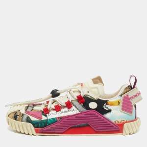 Pre Owned Dolce & Gabbana Ns1 Size 38 Multicolor Fabric Patchwork Low Top Sneakers