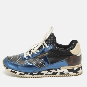 Pre Owned Dolce & Gabbana Majolica Size 39.5 Multicolor Calf Hair, Canvas and Leather Lace Up Sneakers