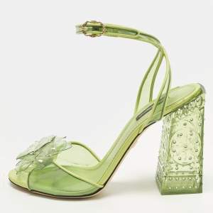 Pre Owned Dolce & Gabbana Cinderella Size 40.5 Green PVC and Patent Leather Ankle Strap Sandals