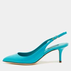 Pre Owned Dolce & Gabbana Size 38 Blue Patent Leather Pointed Toe Slingback Pumps
