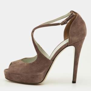 Pre Owned صندل دَي آند جي شامواه بني بني غامق مفتوح من الأمام على منصة مقاس 38