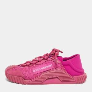 مملوكة مسبقًا Dolce & Gabbana Ns1 Size 36 Pink Lace and Nylon Low Top Sneakers