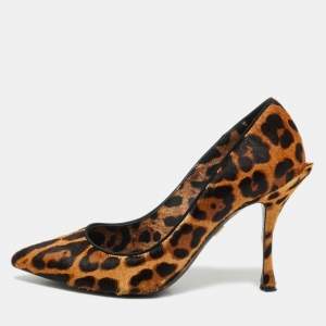 مملوكة مسبقًا Dolce & Gabbana Size 36 Brown Calf Hair Leopard Print Platform Pumps