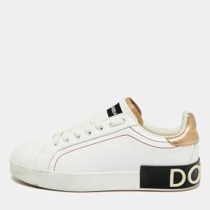 مملوكة مسبقًا Dolce & Gabbana Portofino Size 38.5 White/Gold Leather Lace Up Sneakers