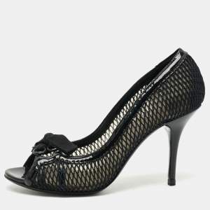 Pre Owned Dolce & Gabbana Size 36.5 Black Mesh and Patent Leather Peep Toe Pumps