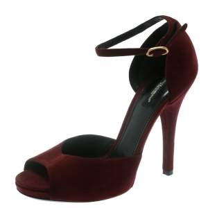 Dolce & Gabbana Red Suede Keira Ankle Strap Peep Toe Sandals Size 39