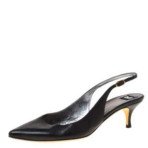 Pre Owned  حذاء كعب عالي دولتشي أند غابانا بمقدمة مدببة وحزام خلفي جلد أسود مقاس 38.5