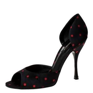 Dolce & Gabbana Black Satin Polka Dot Open Toe Pumps Size 38.5