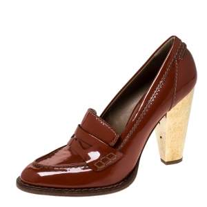 مملوكة مسبقًا Dolce & Gabbana Dark Orange Patent Leather Loafer Pumps Size 39.5 