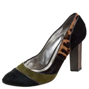 Dolce & Gabbana Multicolor/Leopard Print Pony Hair Block Heel Pumps Size 41