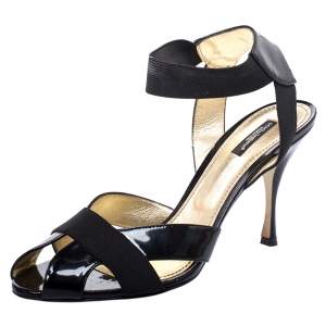 Pre Owned Dolce & Gabbana Black Patent Leather Elastic Ankle Strap Sandals Size 41