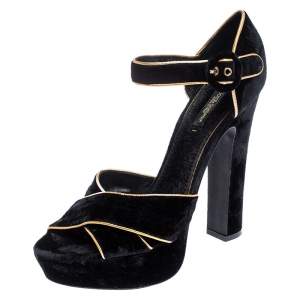 Dolce and Gabanna Black Criss Cross Velvet Platform Sandals Size 39