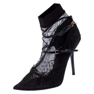 Pre Owned حذاء كعب عالي دولتشي أند غابانا جورب ماري جان مقدمة مدببة دانتيل و قماش شبكة مرنة أسود مقاس 41