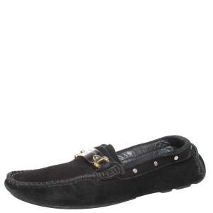 Dolce & Gabbana Black Suede Metal Logo Slip On Loafers Size 41