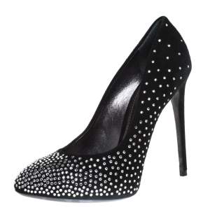 Pre Owned Dolce & Gabbana Suede Swarvoski Platform Pumps Size 38