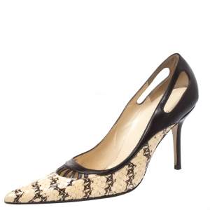 Dolce & Gabbana Brown/Cream Python And Leather Cutout Pointed Toe Pumps Size 38.5