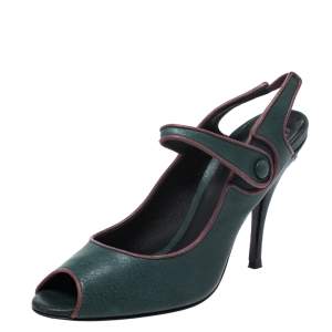 Dolce & Gabbana Green Leather Mary Jane Peep Toe Pumps Size 40 