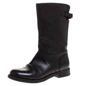 مملوكة مسبقًا Dolce & Gabbana Black Leather Mid Calf Boots Size 37.5