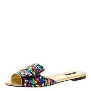 Pre Owned Dolce & Gabbana Multicolor Sequin Sofia Flat Slide Sandals Size 41