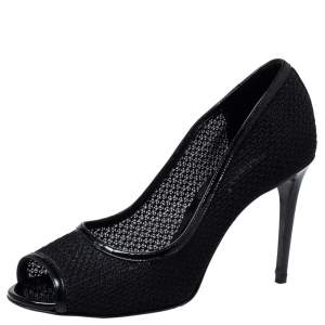 Dolce & Gabbana Black Mesh And Leather Trims Peep Toe Pumps Size 39