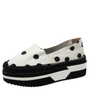 Pre Owned Dolce & Gabbana White Polka Dot Fabric Platform Flats Size 41