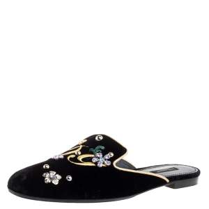 Pre Owned Dolce & Gabbana Black Velvet Jackie Mules Size 40.5