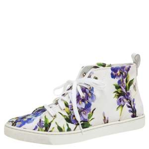 Dolce & Gabbana White Floral Print Canvas High Top Sneakers Size 37.5