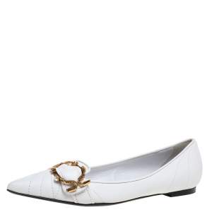Dolce & Gabbana White Leather Matelassé Devotion Pointed Toe Ballet Flats Size 38
