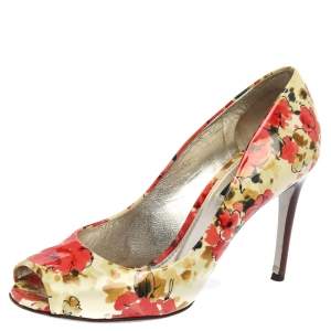 Pre Owned Dolce & Gabbana Multicolor Patent Leather Floral Peep Toe Pumps Size 38