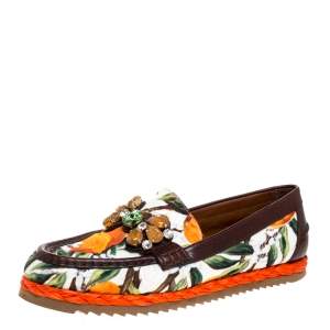 Pre Owned Dolce & Gabbana Multicolor Brocade Fabric Crystal Embellished Loafers Size 40