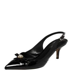 Dolce & Gabbana Black Leather Crystal Embellished Slingback Pointed Toe Sandals Size 37.5