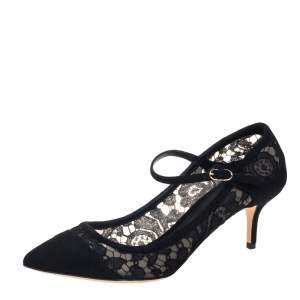 Pre Owned Dolce & Gabbana Lace And Suede Mary Jane Pumps Size 39.5