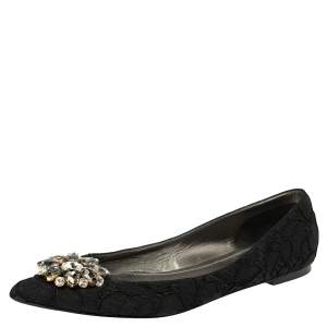 Dolce & Gabbana Black Lace Crystal Embellished Pointed Toe Flats Size 41