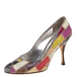 Pre Owned Dolce & Gabbana Multicolor Python Patchwork Peep Toe Pumps Size 39