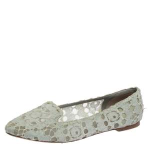 Pre Owned Dolce & Gabbana Light Blue Lace Smoking Slippers Size 41