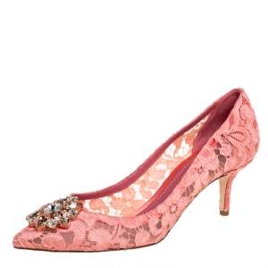 Pre Owned Dolce & Gabbana Pink Lace Bellucci  Pumps Size 40
