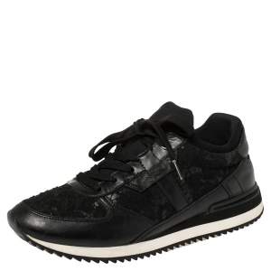 Dolce & Gabbana Black Lace And Leather Low Top Sneakers Size 38.5