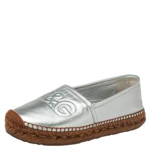 Pre Owned Dolce & Gabbana Brown/Silver Leather Espadrille Flats Size 39