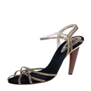Pre Owned Dolce & Gabbana Beige Snakeskin Ankle Strap Sandals Size 39