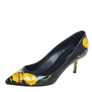 Dolce & Gabbana Black Floral Print Leather Pointed Toe Pumps Size 38