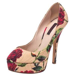 Pre Owned Dolce & Gabbana Beige Printed Fabric Pumps Size 36