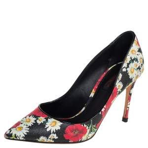 Dolce & Gabbana Multicolor Floral Saffiano Printed Leather Pointed Toe Pumps Size 38