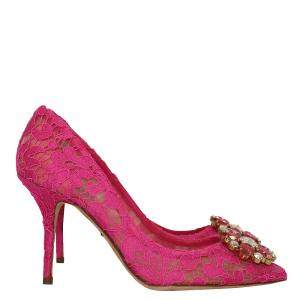 Dolce & Gabbana Pink Taormina Lace Crystals Pumps Size EU 37