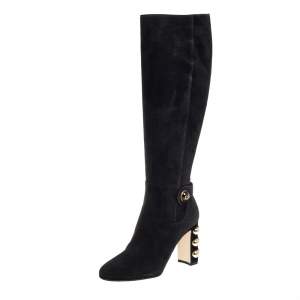 Dolce & Gabbana Black Suede  Over The Knee Boots Size 37.5