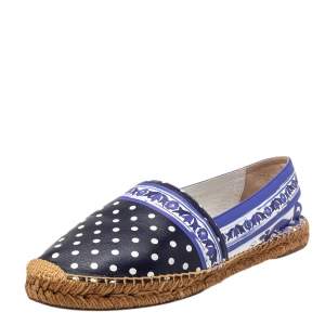 Pre Owned Dolce & Gabbana Multicolor Polka dot Print Leather Espadrille Flats Size 41