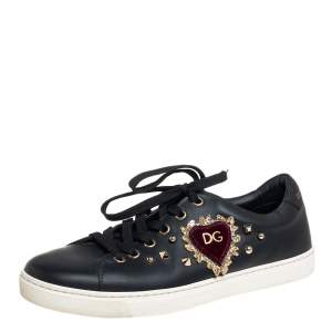 Dolce & Gabbana Black Leather  Portofino Low Top Sneakers Size 40.5