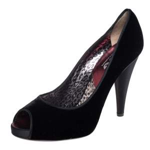 Dolce & Gabbana Black Velvet Peep Toe Pumps Size 39.5