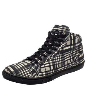 Pre Owned Dolce & Gabbana White/ Black Check Fabric High Top Sneakers Size 41